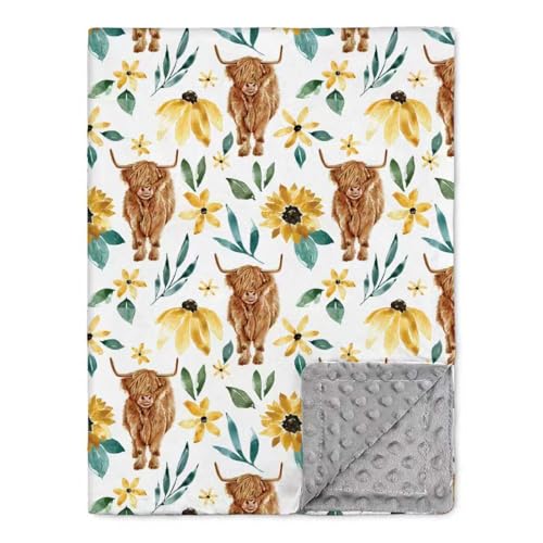 Image of Nialnant Highland Cow Blanket for Unisex Boys Girls, Baby Blankets Neutral, Super Soft Plush Personalized Baby Boy Blanket, Shower Gift Receiving Blankets, Nursery Decor Stroller Cover 30 x 40 Inch