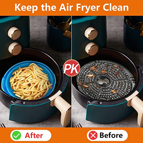 CORKAS 2-Pack Air Fryer Liners, 8inch Foldable Air Fryer Silicone Liners with Divider, Reusable Replacement of Parchment Liners with Heat-Proof Gloves, Mitts Oil Brush for Oven Microwave Accessories