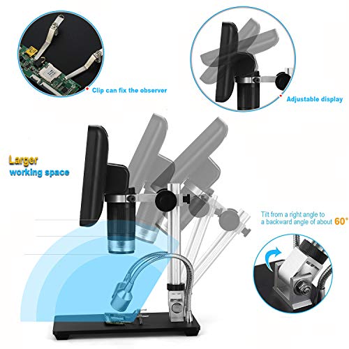 LCD Digital Microscope 7 in HD Screen 200X Magnification Zoom Camera Video Recorder with 16G SD Card, Angle Adjustable Microscope, 2 Fill Lights, with Remote Control