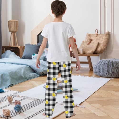 Boy's Pj Pants Duck Chick Black White Plaid Lounge Bottoms Elastic Kids Sweatpants Joggers with Pockets Size 6-143