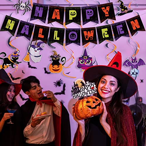 Halloween Birthday Party Decorations Halloween Decorations Banner Indoor, Halloween Honeycomb Table Centerpieces With Hanging Swirls And Cake Topper,Halloween Birthday Decorations For Home(49Pcs) #TOP4