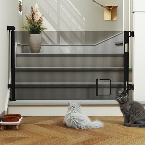 Belfoyer Barrière de Sécurité Rétractable et Extensible avec Trappe Chat 86x180 cm pour Porte Escalier Couloir Intérieur Extérieur Sécurise Bébé et...