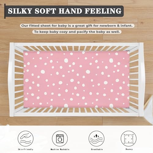 Image of Polka Pink Dot Pattern Fitted Crib Sheet Pink Dot Baby Crib Sheet Fit Standard Crib and Toddler Mattress,Crib Mattress Sheets for Boys Girls 28 inchx52 inch