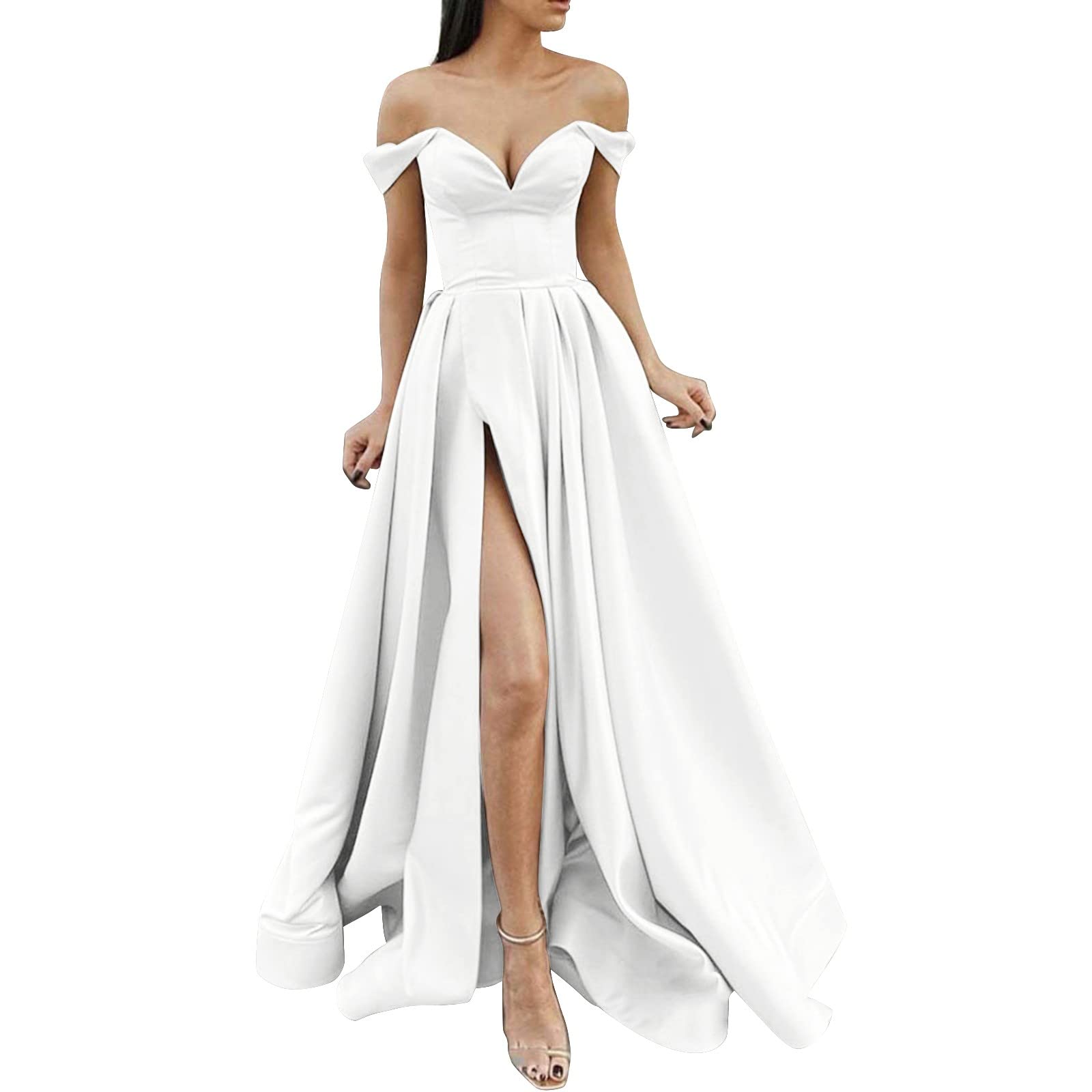 QWUVEDS Vestidos de fiesta sexy para mujer, vestidos largos para mujer, elegantes vestidos largos de satén, espaguetis de satén, vestido de noche, boda, vestido de noche, vestido para mujer