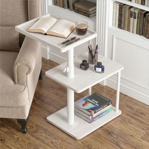 Image of Faesun C Table End Table Adjustable Height, 360Swivel TV Tray Table for Small Spaces, Small Nightstand for Living Room, Bedroom, White