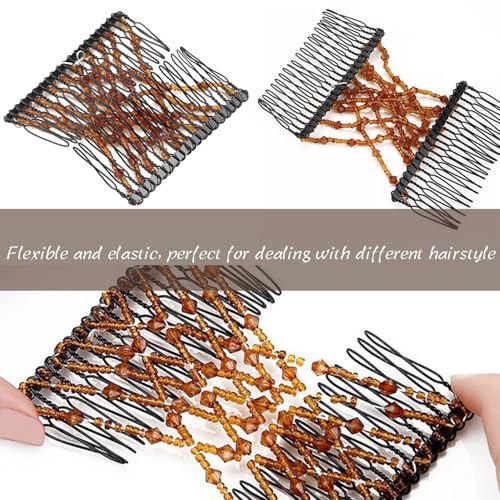5 pieces magic hair comb stretchy double comb elastic beaded hair clips for women girls vintage hairstyle multipurpose hair accessories black brown white pinkblue