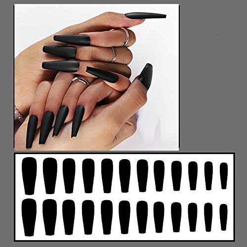Press on Nails, Acrylic Fake Nails, Glossy Full Cover Set Short Press on Nails with Glue and File for Women and Girls (Long Black)