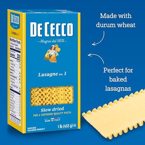 Image of De Cecco Lasagne No.1 Pasta, 16 Oz, Authentic, Slow Dried, Made with Durum Wheat, Versatile Pasta for Sauces & Recipes, Made in Italy