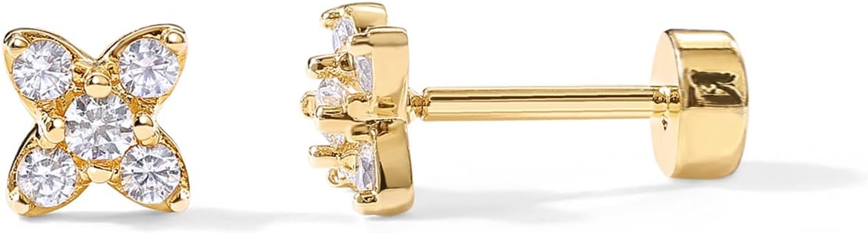 PAVOI 14K Gold Plated Sterling Silver Posts Dainty Mini Multi-Shape Flat Back Stud Earring Pack for Women | Helix Cartilage Piercing Jewelry