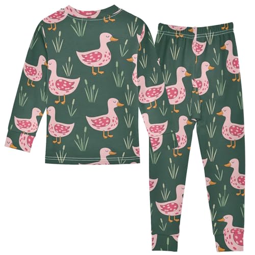 Pajama Sets Long Sleeve Pink Ducks on Green Soft Comfy Sleepwear 2 Piece PJS 3-8T3