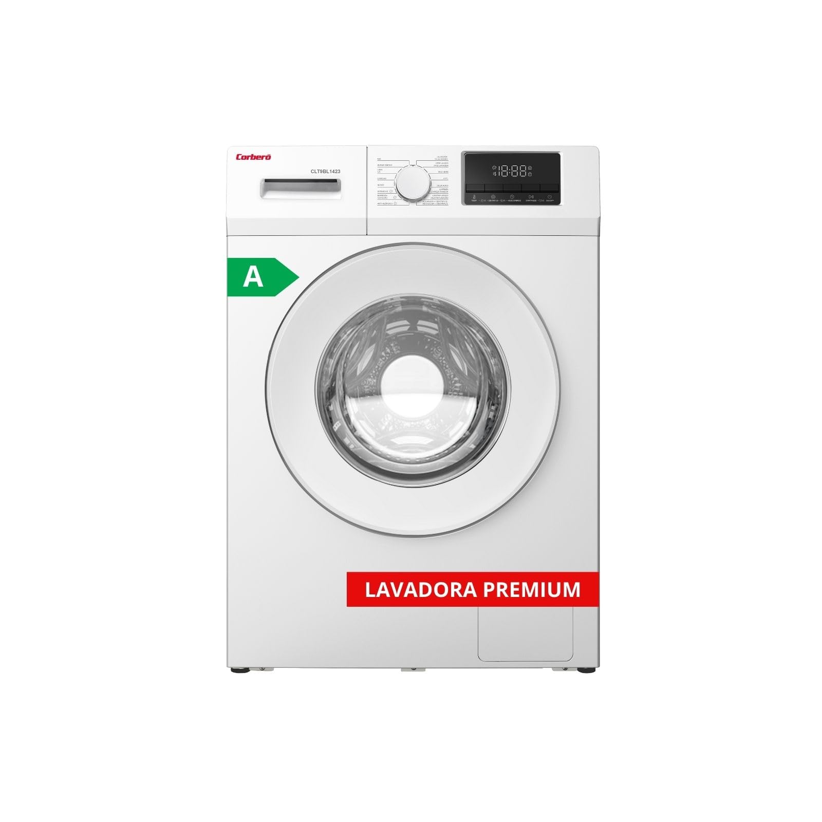 Corbero - Lavadora Carga Frontal | CLT9BL1423 | 9 Kg | 1400 Rpm Inverter | 16 Programas | Vapor | Inicio Diferido | Lavado Rápido | Puerta XXL | Blanco