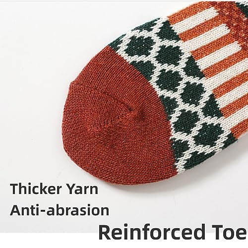 Image of 5-Pairs Vintage Knitting Stripe Reindeer Wave Pattern Women's Fluffy Cute Crew Socks Warm Soft Cotton Calf Socks