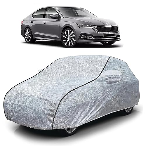 Image of Sulfar 100% Waterproof Car Body Cover Compatible with Mirror for Skoda Octavia (Triple Stitched, Full Bottom Elastic, Magic Silver with Black Piping)