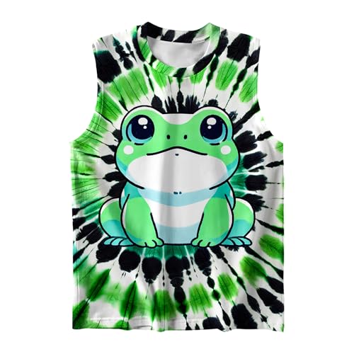 Image of DMPROD Kids Tie Dye Shirt Size 5-14 Years Sleeveless T Shirts Children Tank Tops Hippies Senior Tees for Boys Girls
