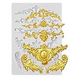 Baroque Style Curlicues Scroll Lace Emboss Border Relief Flower Lace Filigree Sculpted Decoration Scrollworks Silicone Mold for Fondant Sugar Craft Cake Baking DIY Soap Polymer Clay Plaster