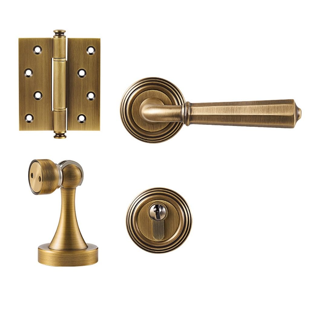 MOBYGKFY Split Door Lock Brass French Vintage Mute Magnetic Suction Bedroom Interior Room Solid Wood Handle Lockset