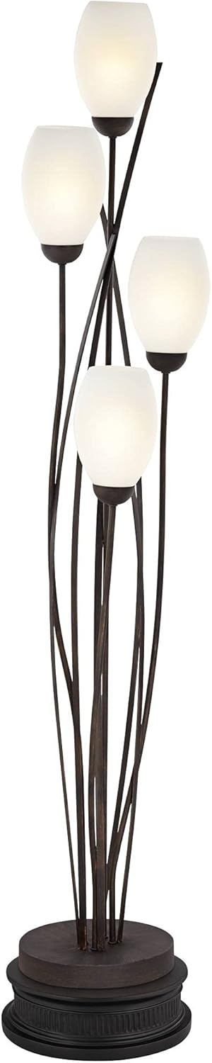 Franklin Iron Works Jareth Rustic Farmhouse Vintage Floor Lamp 77 1/2" Tall Ginger Black with Riser 4-Light White Cased Tulip Glass Shade for Living Room Reading Bedroom Office Cottage Core Decor