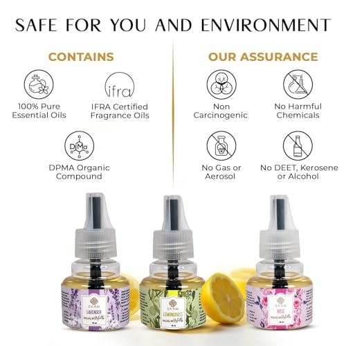 Image of EKAM | Combo Pack Of 3 | Floral & Citrusy Fragrance Scented Plug-In liquid Air Freshener Refill| 45ml Each | Lasts up to 125 Days Each / 500 Hours Each | Perfect for Living Rooms, Bedrooms & More