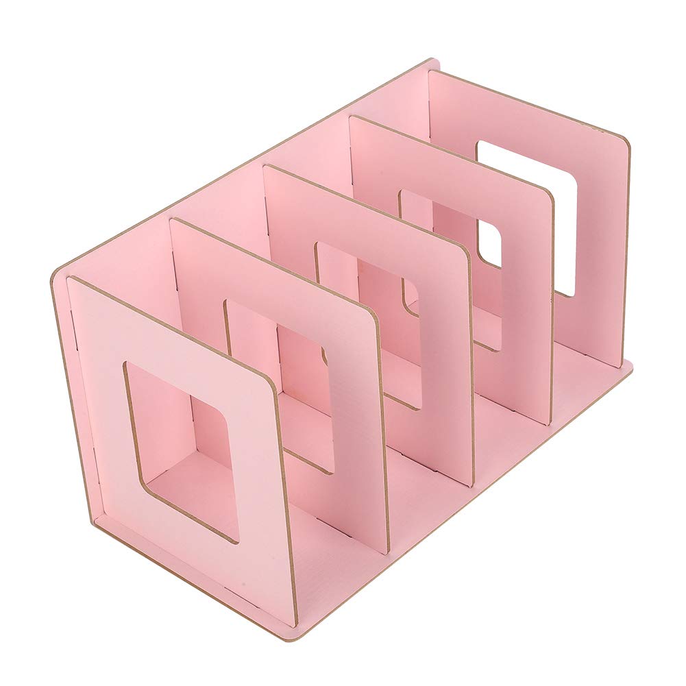Small Desktop Bookshelf, Multi-slots Wooden DIY Eco-friendly Pink and White Desktop Organizer for Magazines for Students for DVDs(pink)