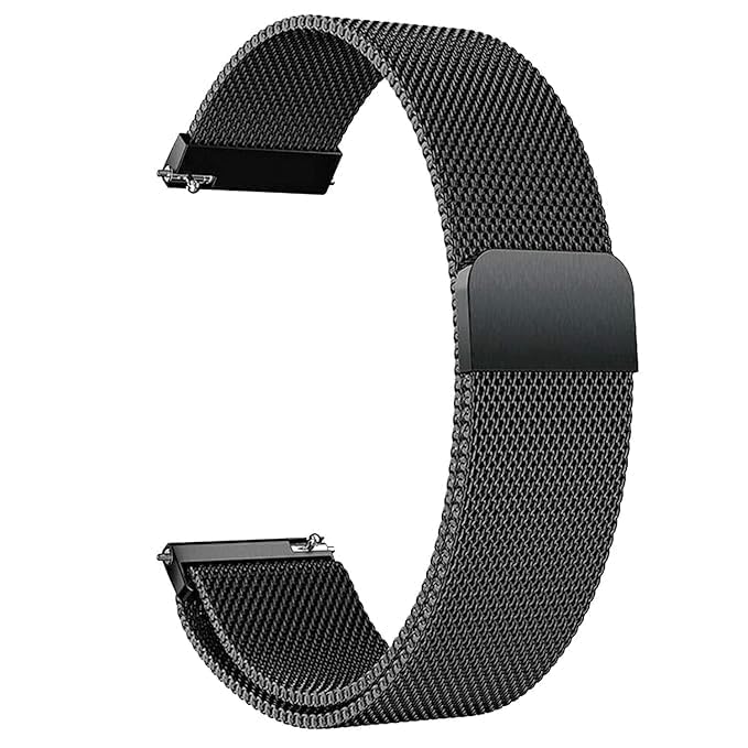 22mm Stainless Steel Mesh Smartwatch Replacement Black Band Strap Magnetic Adjustable Metal Wrist Band Compatible with Fire-Boltt boAt Noise Amazfit Durable Breathable Watch Strap for Men Women Black-image-9