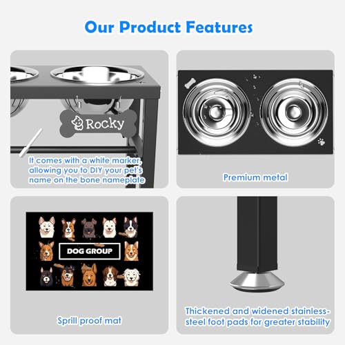 SHAINFUN Elevated Dog Bowls with Mat for Medium Large Dogs, Raised Dog Bowl Stand with 2 Stainless Steel 58oz Bowls, Tall Dogs Food Water Bowl Holder - Image 5