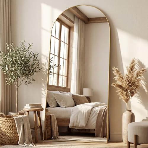 Image of Antok 76 inch x34 inch Arched Full Length Floor Mirror, Gold Aluminum Frame, Free Standing /Wall Mount /Leaning for Bedroom, Living Room, Dressing Room