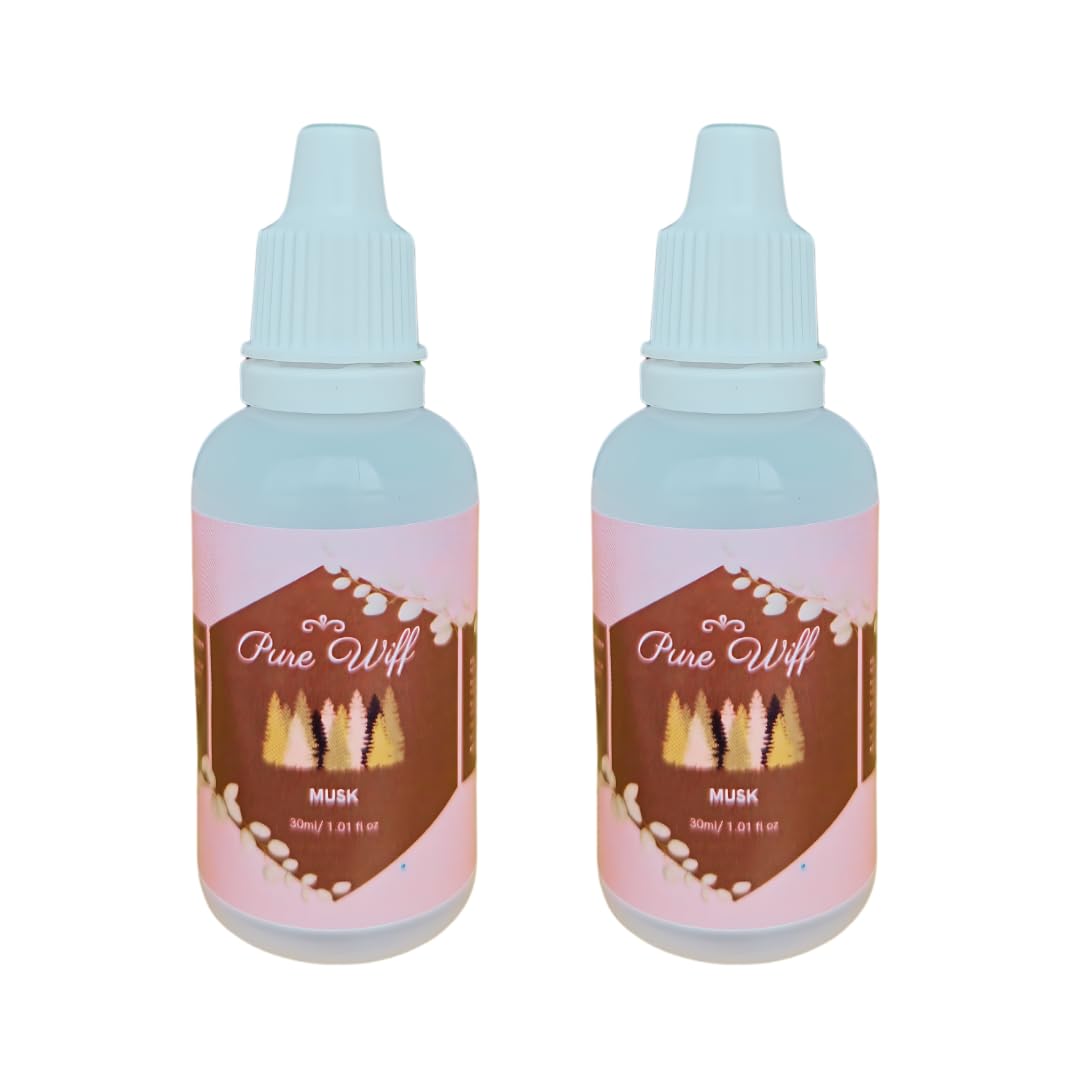 Pure Wiff Premium Car Perfume Refill Liquid | 60 ML (2 x 30 ML) | Musk Fragrance Car Air Freshener | Natural Essential Fragrance Oils | Long Lasting upto 180 days (Pack of 2, Musk)