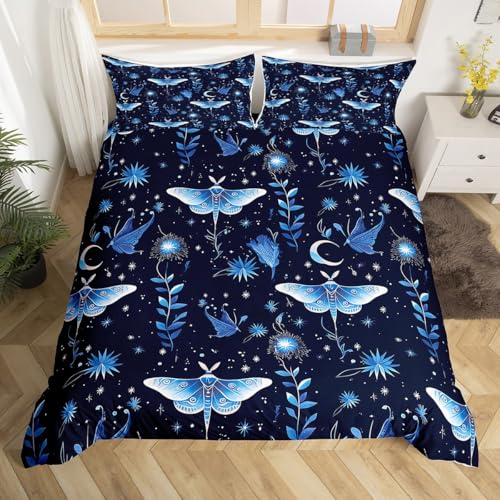 meiyoeat Butterfly Bedding Set Toddler Size Moon Comforter Cover Set Butterflies Print Girl Butterfly Floral Duvet Cover Beautiful Butterfly Bedspread Cover Room Decor Animal Quilt Cover,No Comforter