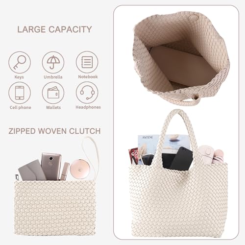 Image of Woven Tote Bag for Women Vegan Leather Handwoven Bags with Small Purse
