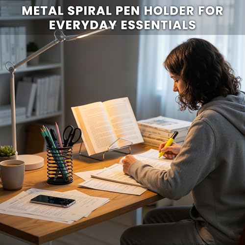 Image of Wire Pencil Holder for Desk | Spring Shaped Pen Cup Holder & Pencil Cup Organizerfor Desk | Multipurpose Cute Pen Holders & Countertop Toothbrush Holders | Unique Stationary Organizer for Desks