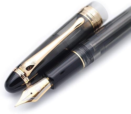 czxwyst 699 Pluma estilográfica de llenado de vacío de presión negativa, caja original (negro con clip dorado y agarre sólido, punta mediana de