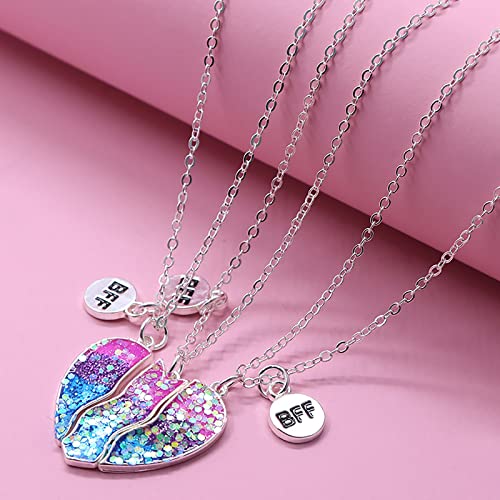 MJartoria BFF Necklace for 3 - Heart Matching Pendant Best Friends Forever Friendship Necklace Cute Best Friend Necklace3