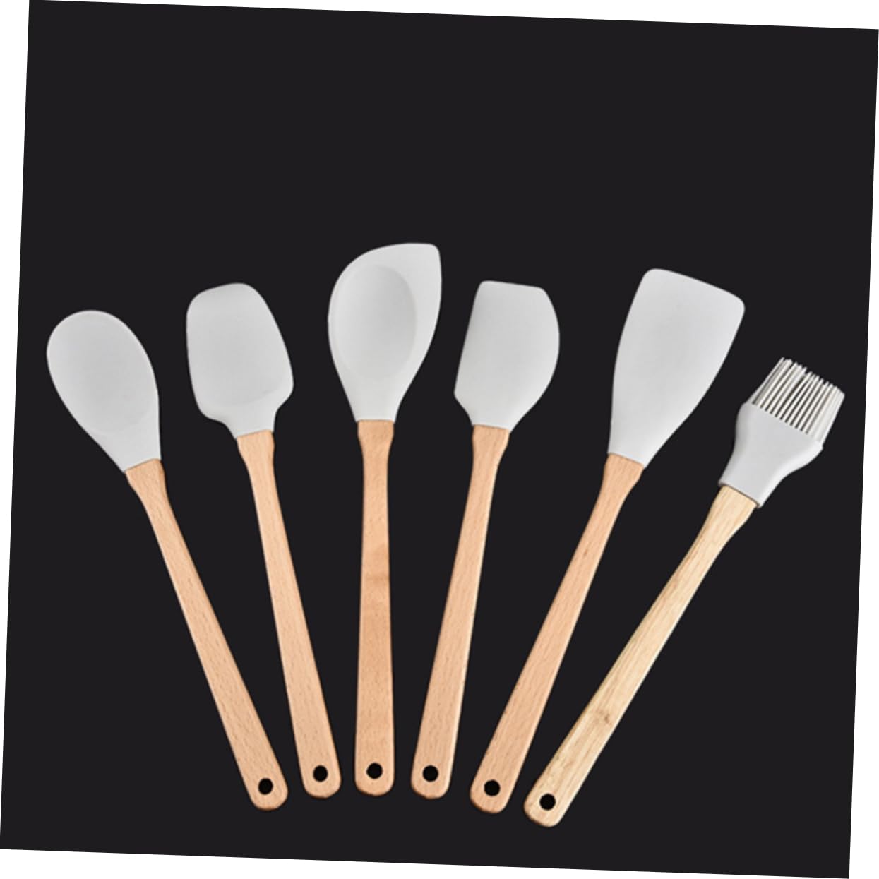 Zerodeko Set Utensili Cucina 6 Pezzi in Silicone Alimentare con Manici in Legno Resistente al Calore, Spatola Flessibile e Pennello Olio per Uso in Cucina