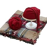Newborn Photography Props Christmas Hat Wrap Plaid Blanket Infant Baby Boy Girl Photoshoot Costume