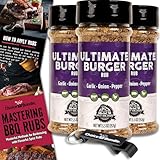 Pit Boss Ultimate Burger Premium BBQ Barbecue Mixed Seasoning Spice & Rub 3 pk Choice Bundle (16.5 oz) + Guide & Keychain Bottle Opener (5 Items)!