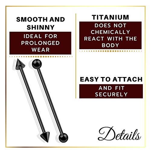 MATIGA 2Pcs Anodized Titanium 14g 1 1/2 38mm Industrial Piercing Studs Jewelry Earring Scaffold Cartilage 5mm Ball Cone More Choices4