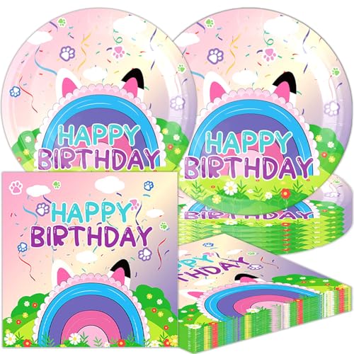 40Pcs Cartoon Cat Dollhouse Birthday Party Decorations for 20 Guests - Dollhouse Plates and Napkins for Baby Shower Birthday Party Decorations