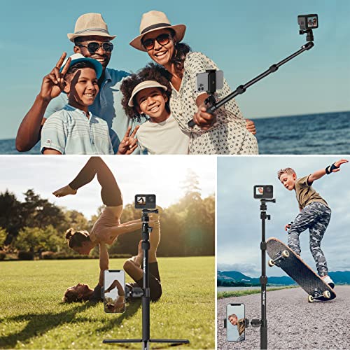 Smatree DS11S Perche télescopique portable en alliage d'aluminium,perche à selfie compatible avec GoPro Hero 12/11/10/9/8/7/6/5/4,DJI Osmo et autres caméras d'action avec filetage 1/4 (15,8''-40.5'')