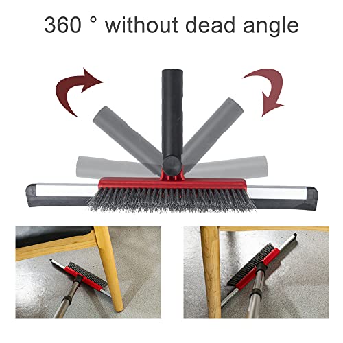 Floor Squeegee Scrubber Shower Squeegee With Grout Brush.14 Squeegee Broom And 55" Stainless Steel Handle For Floor,Glass,Garage,Window,Shower Floor,Bathroom,Kitchen, Wall,Tile (Red) #TOP2