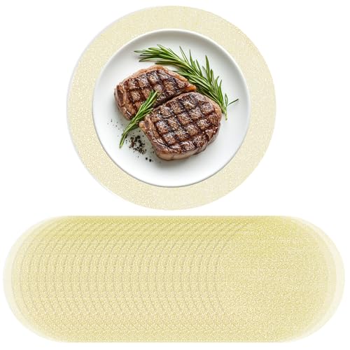 100 Pcs Decorative Placemats Round 13" Disposable Gold Placemats Foil Mesh Pressed Table Doilies Thin Mesh Decorative Doilies for Wedding, Holiday, Party, Christmas