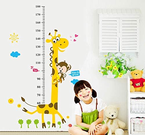 THE WHITE SHOP Height Growth Chart for Kids, Measurement Wall Stickers Cute Giraffe Monkey Animal Height Decal Cartoon Indicator Ruler for Measuring Girls Boy Toddler