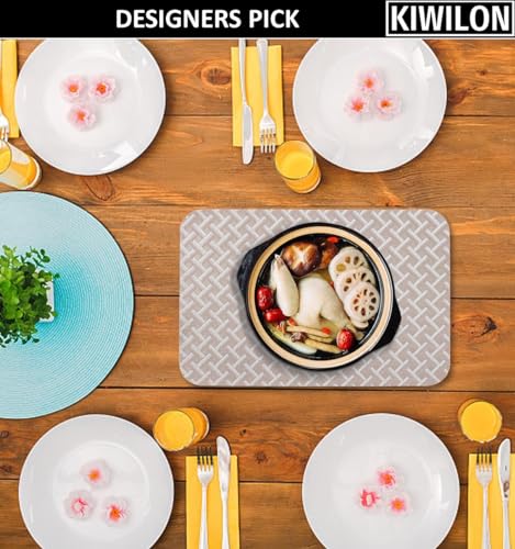Image of Dining Table Placemats Set of 6 | Table Mats with Anti-Slip Silicone Dots Bottom | Heat Resistant Foldable Place Mats for Dining Table and Kitchen | 45 x 30 cm (Beige, UrbanWeave)
