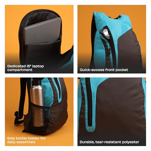 Image of Nivia Conviction 2.0 Sports Backpack For Men And Women, 25L Lightweight Gym And Training Bag With 15-Inch Laptop Compartment, Padded Straps, Quick Access Pocket, Side Bottle Holder (Black /Sky)