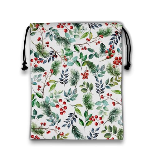 Image of Holly Leaves Gymnastics Grip Bag Green Lightweight Drawstring Storage Pouch Bag Party Favor