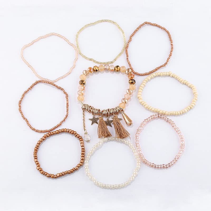 Boho Multilayer Stackable Bracelets Crystal Beaded Bracelets Set Cyan Blue Bohemian Handmade Beaded Bracelets Strand Statement for Women Jewelry3