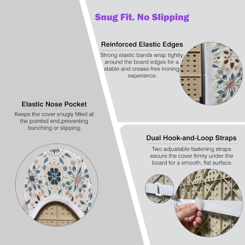 Image of Ironing Board Cover and Pad 18x49 Large, Extra Thick Natural Cotton, Silicone Coated, Scorch Resistant, Elastic Edge with Hook Loop Strap, Wide Iron Board Padding, Heatproof Boho