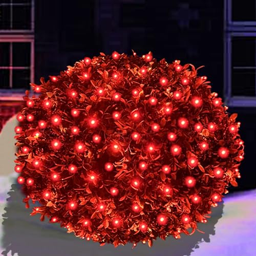 HISHINY LED Red Christmas Net Lights Outdoor 5ftx5ft 100LED Green Wire Connectable Indoor Outdoor Bush Mesh Net Lights String for Valentines Day Decor Shrub Yard TreeRed