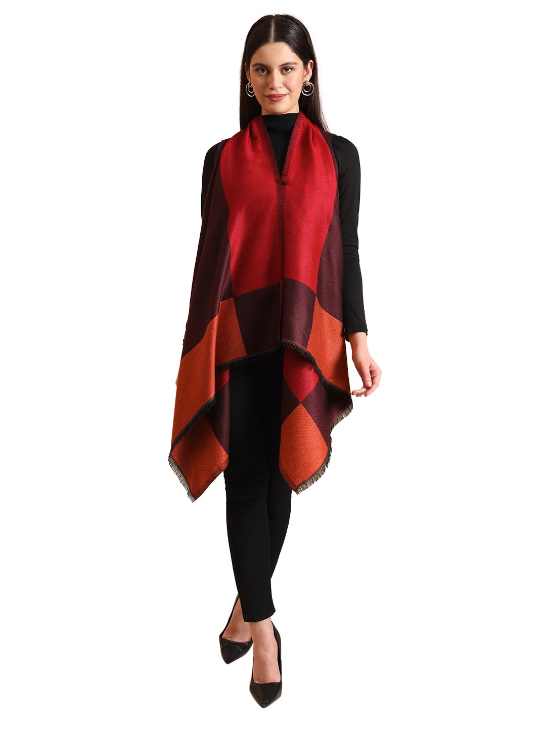 zamour Women's Cape Shrug, Sleeveless Pastel Color Checkered Design, Stylish and Warm Wrap-picture-18