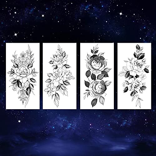 Oottati 10 Sheets Waterproof Temporary Tattoo Stickers 3D Black Branch Rose Peony Flower Girls Blossom Waterproof Arm Leaf Sexy Arm Chains Pattern Perfect For Parties, Events And More #TOP7