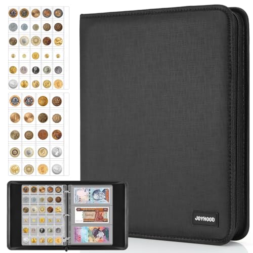 JoyHood Soporte para libros de monedas para coleccionistas de monedas, álbum de monedas para 400 bolsillos, colección de monedas + 15 bolsillos para billetes, carpeta de monedas para colecciones de